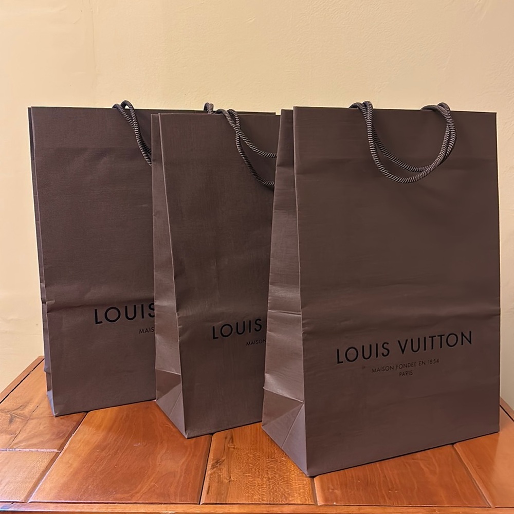 Louis Vuitton Set of Three Brown Paper Corded Handle Gift Bags